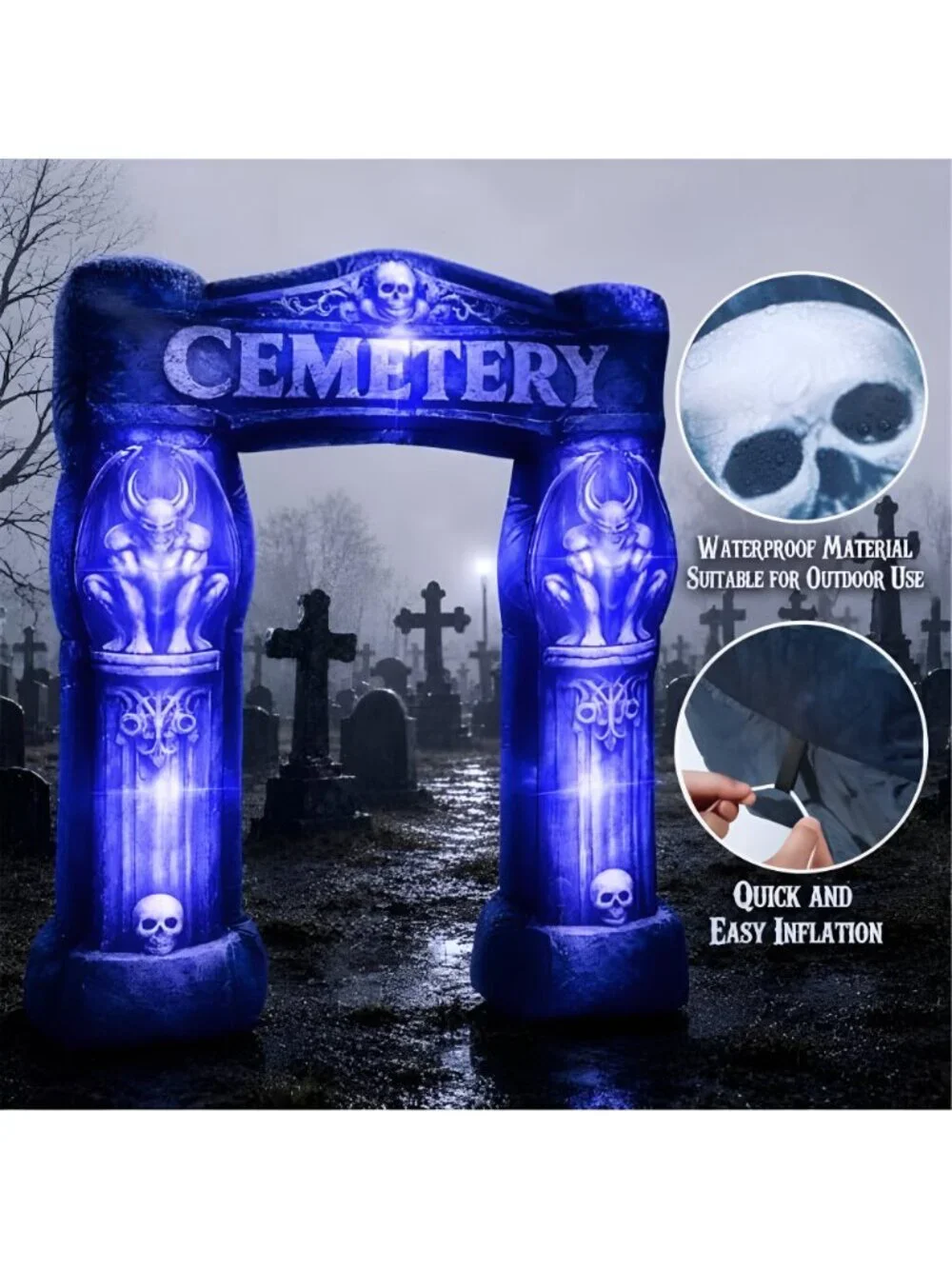 9 Ft Halloween Inflatable Cemetery Archway Decor with Built-in LED Lights